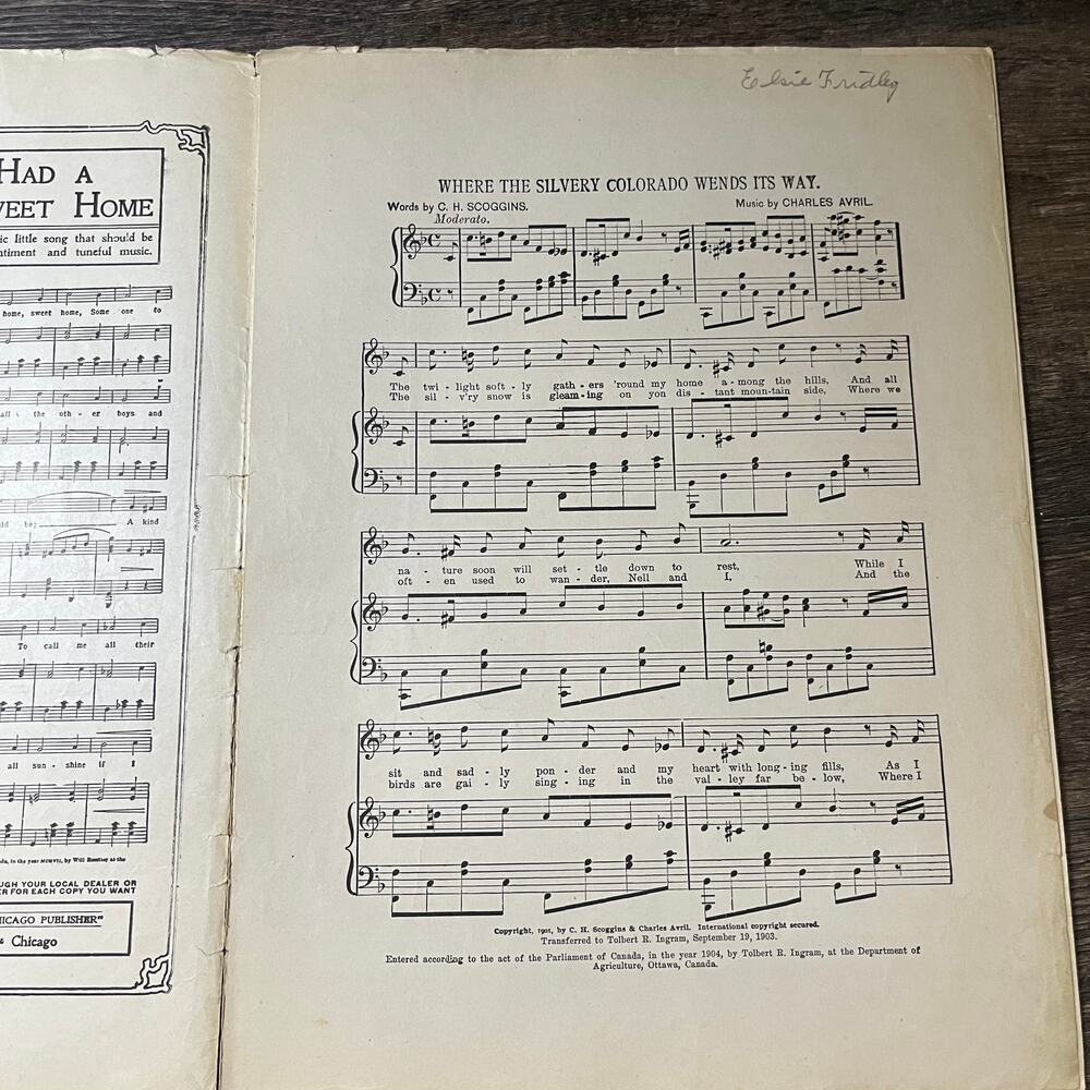 Where The Silv'ry Colorado Wends Its Way C.H. Scoggins 1903 Sheet Music V13 - Picture 2 of 2